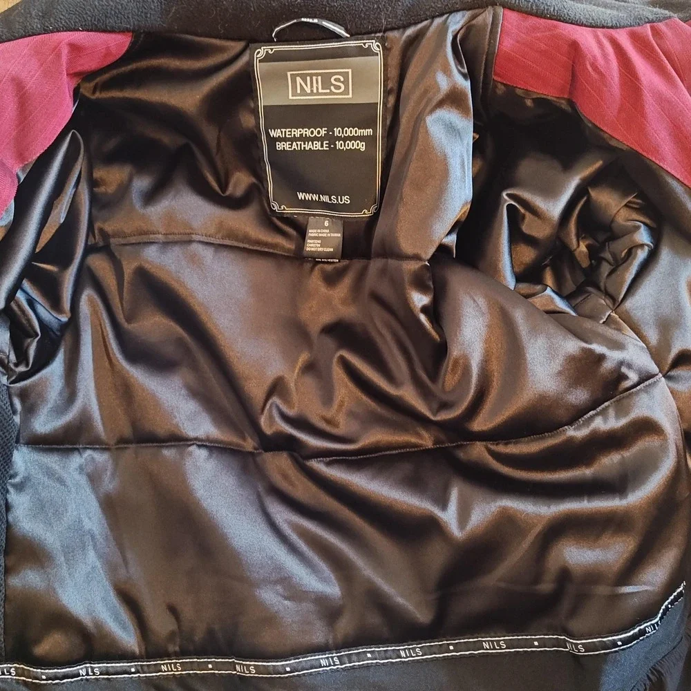 NILS Ski Snow Jacket Womens 6 Red‎ Hooded Waterproof 10k Breathable Herringbone